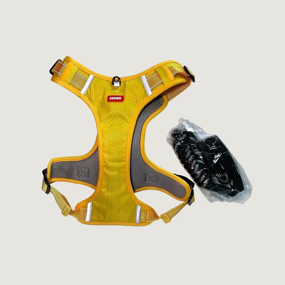 Duomm Large Yellow No Pull Dog Harness Reflective Step In & Mesh Padded w/ Leash - Picture 1 of 7